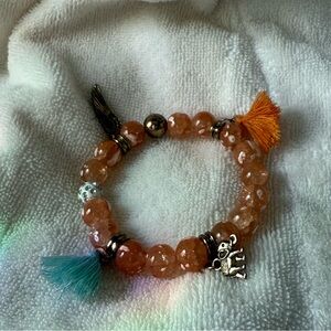 Beaded Wing and Elephant Charm Bracelet with Tassels